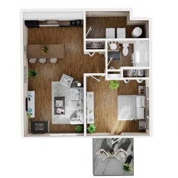 1 Bedroom 1 Bath Floor Plan at Elevate Woodstock Apartmnets, Georgia